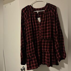 Maurices Red and Black Plaid Button-Front Shirt